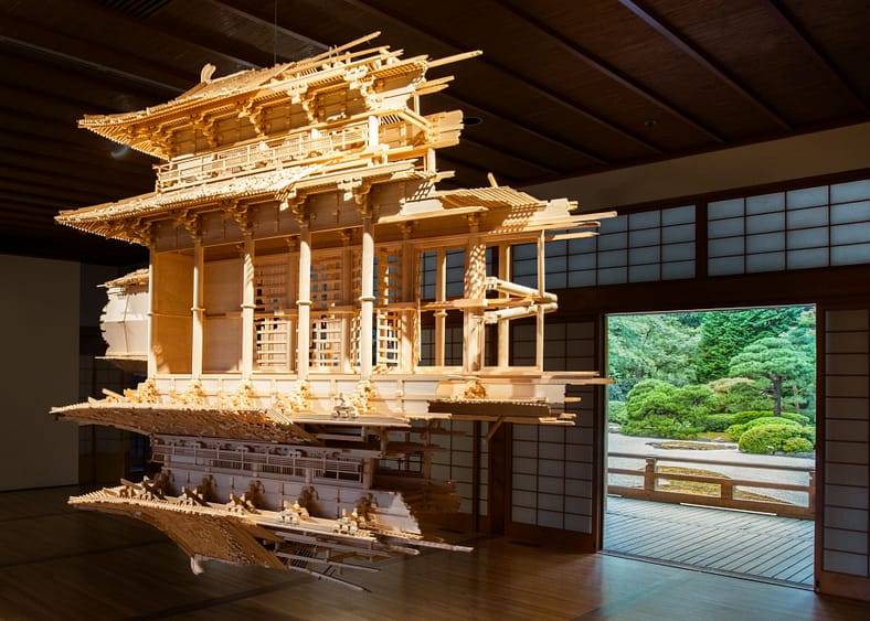 Reflection Model by Takahiro Iwasaki hanging from gallery ceiling